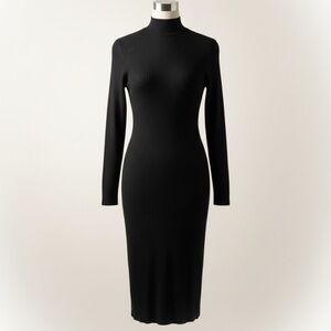 Fashion Nova Black Ribbed Turtleneck Long Sleeve Midi Dress